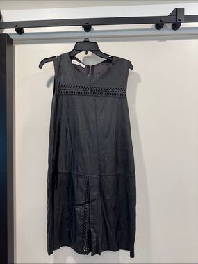 Rinascimento Black Sleeveless Leather Midi Dress